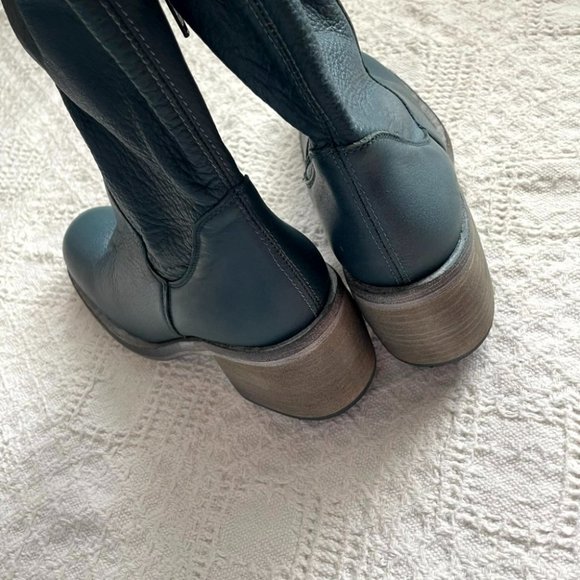 Free People Tall Slouch Boots Black Distressed Leather Block Heels 36 - Picture 3 of 9